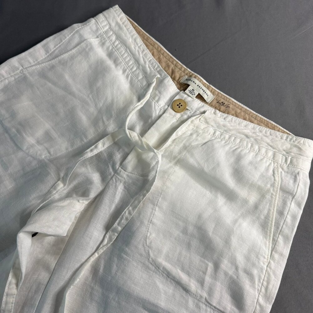 Banana Republic Women's Linen Tie Front Pants Trousers White Summer Light 6L